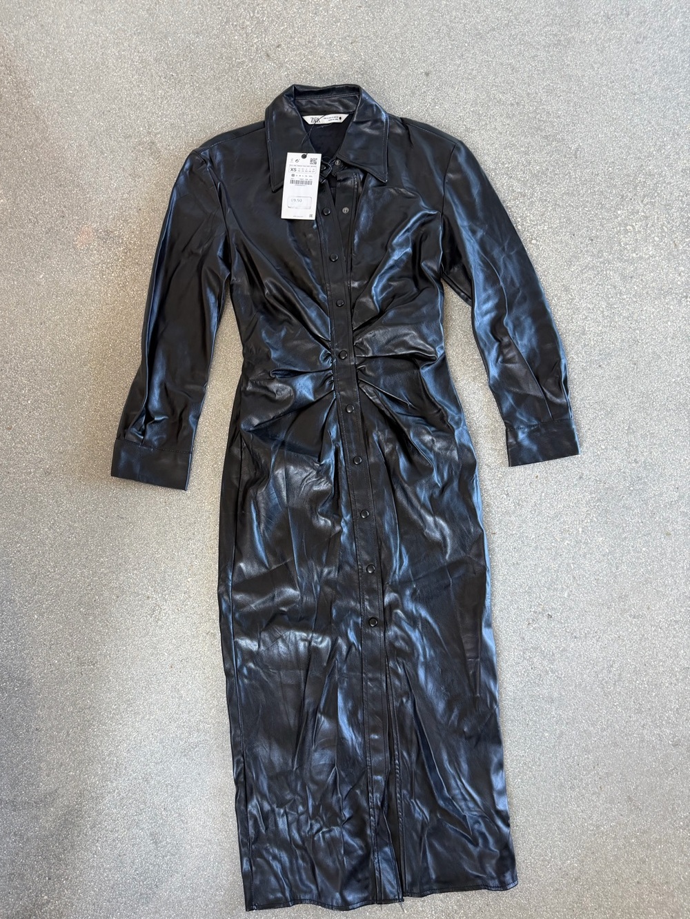 Zara Black Faux Leather Button-Front Shirt Jacket